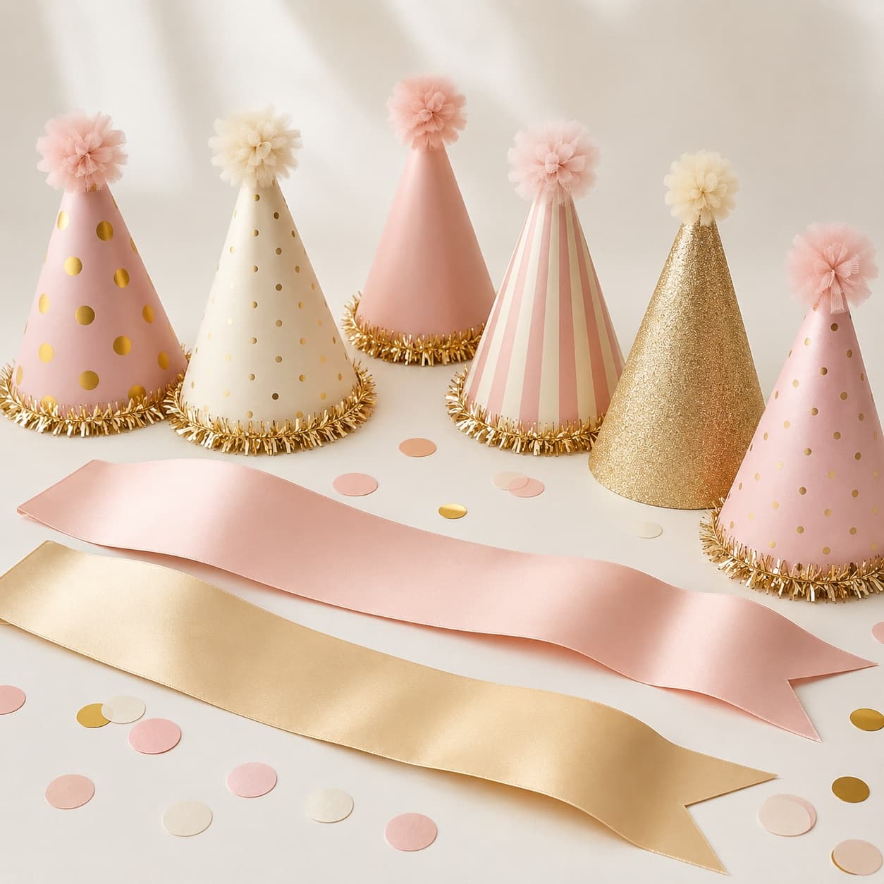 Party Hat & Sash Kit — Eight paper hats and two guest-of-honour sashes to crown the birthday star.