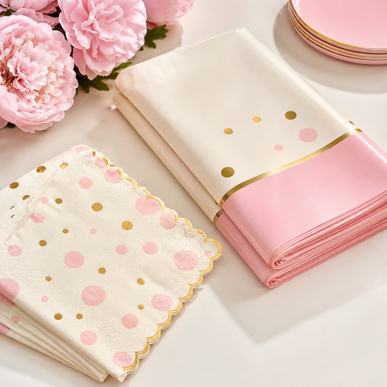 Party Napkin & Tablecloth Set — Forty napkins and two spill-friendly disposable table covers to dress the table in minutes.